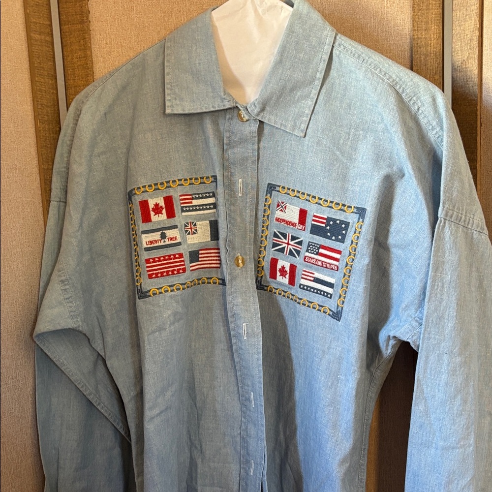Talbots Denim Shirt with Flag Design XS